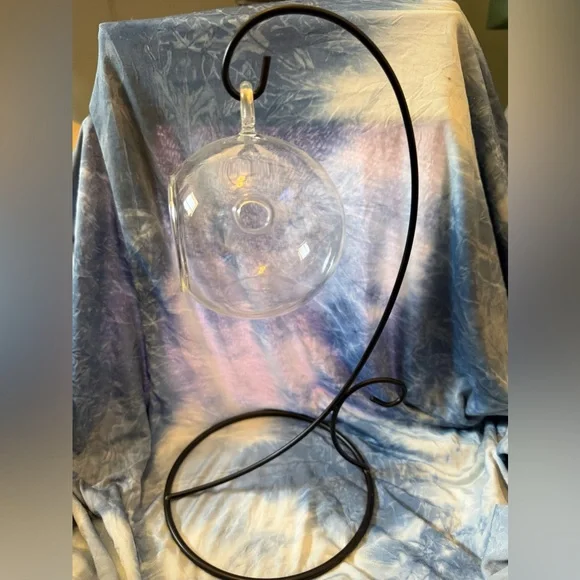 Elegant Glass Hanging Terrarium with Black Stand - Picture 3 of 5